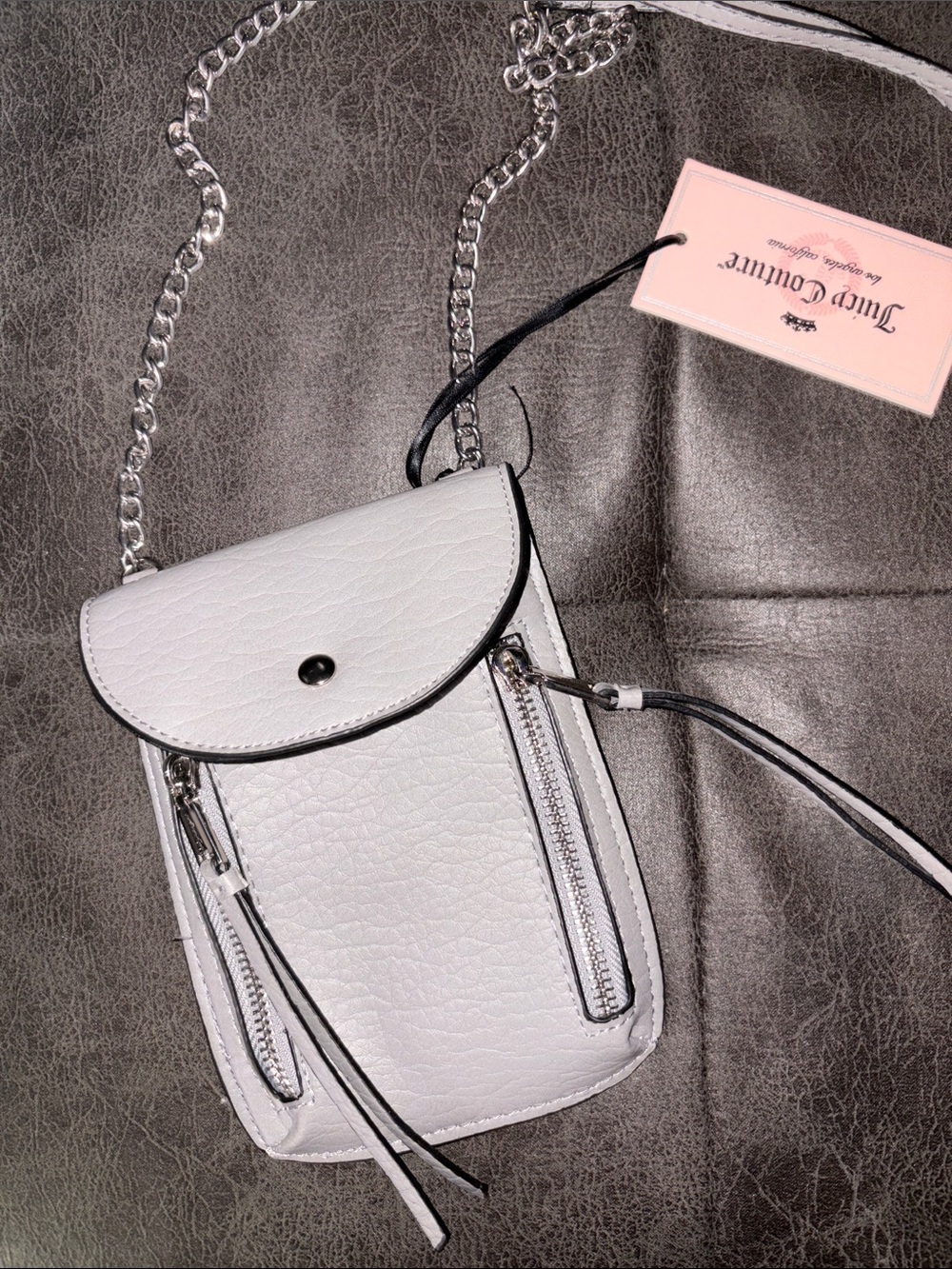 Juicy Couture White Crossbody Phone Pouch with Silver Chain